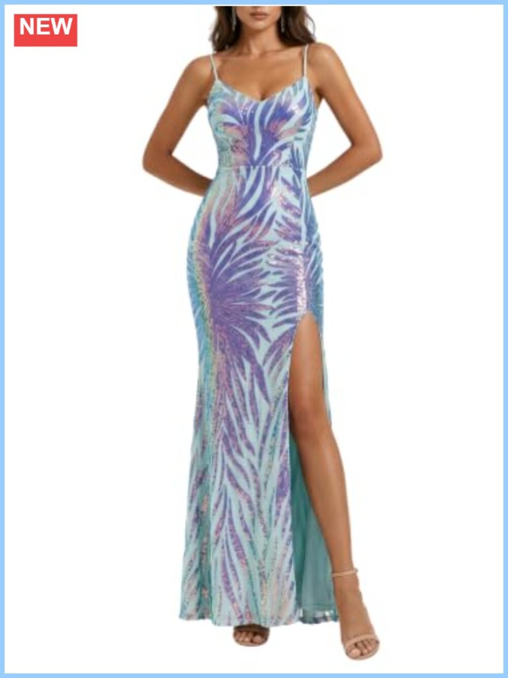 Spaghetti Strap Sequin Mermaid Formal Maxi Dress Lace Up Back Prom Gown